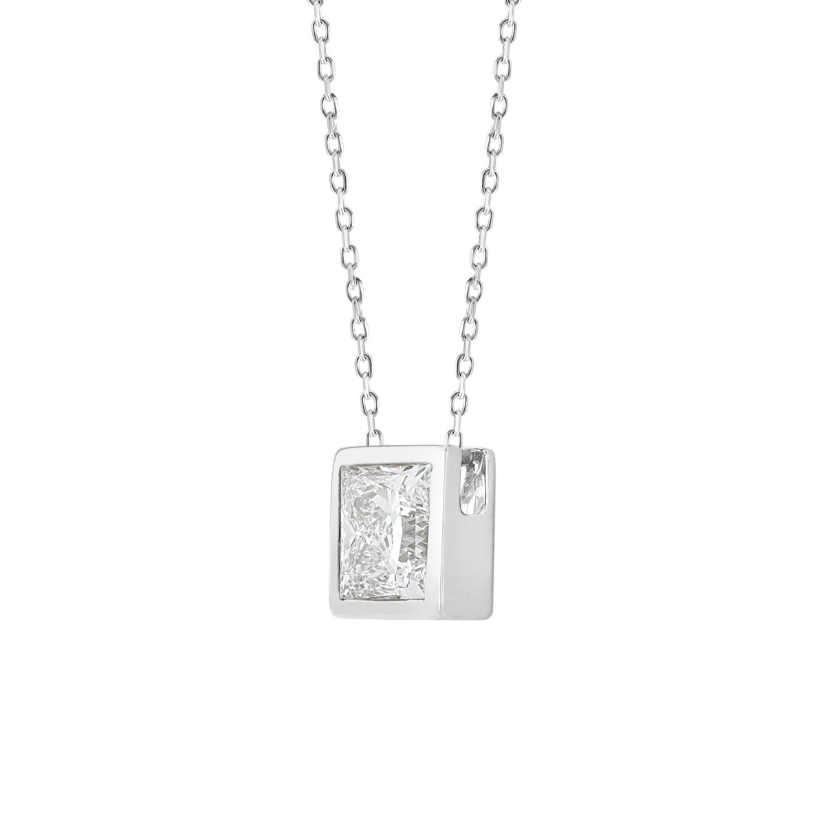 LADIES SOLITAIRE PENDANT 1CT PRINCESS DIAMOND 14K WHITE GOLD WITH CHAIN