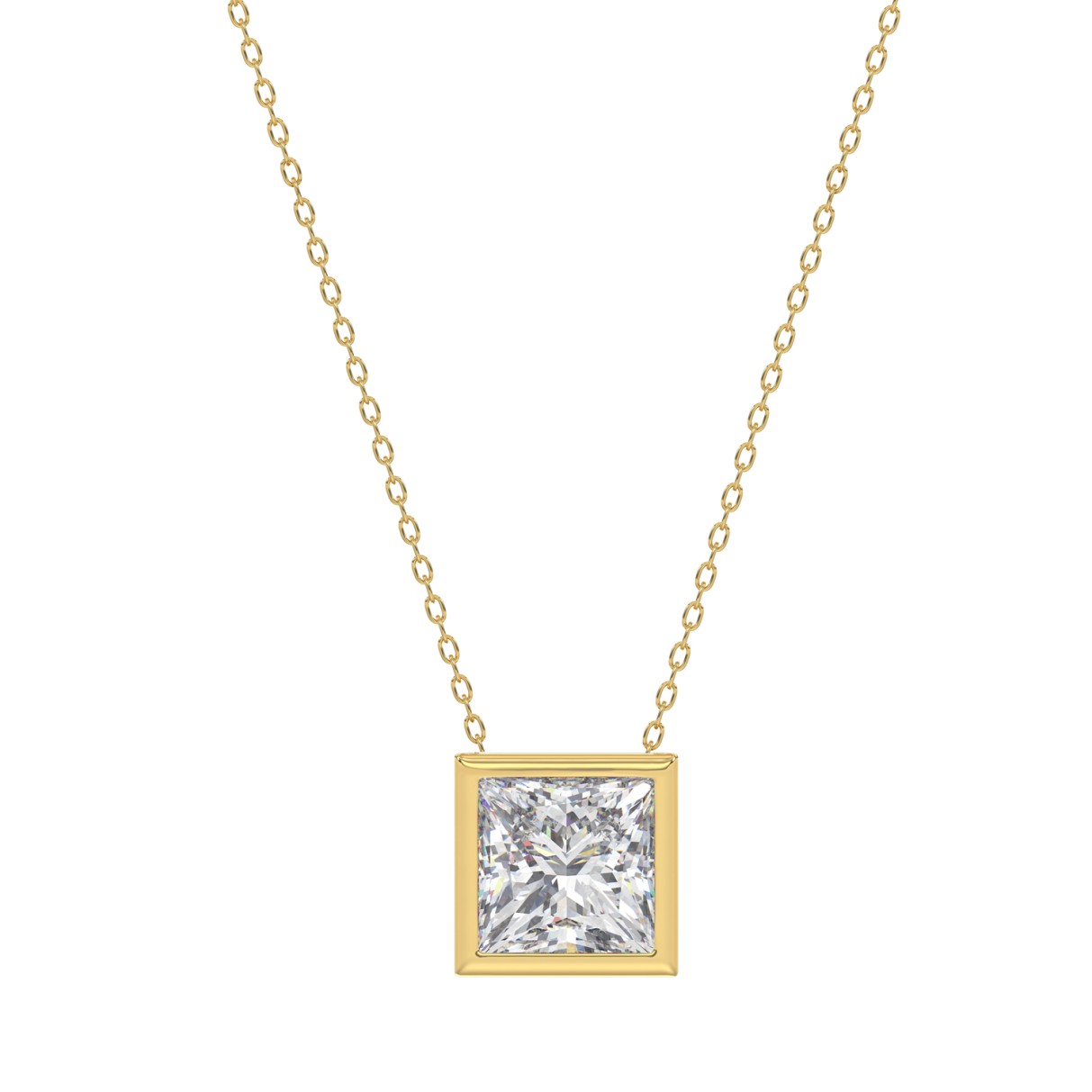 LADIES SOLITAIRE PENDANT 1CT PRINCESS DIAMOND 14K YELLOW GOLD WITH CHAIN