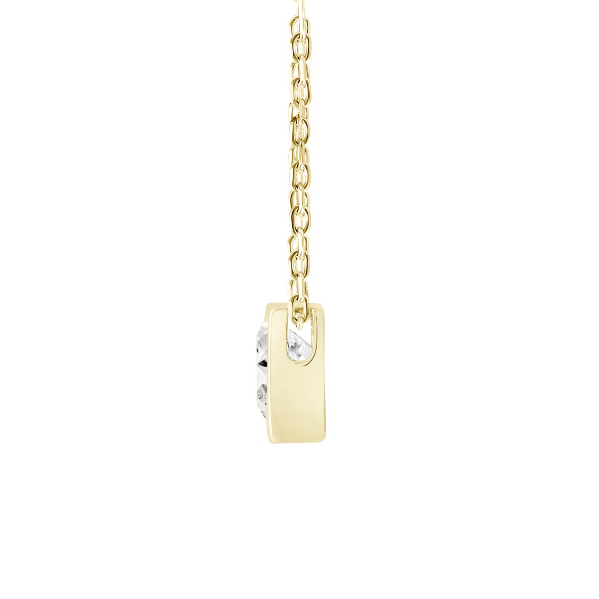 LADIES SOLITAIRE PENDANT 1CT PRINCESS DIAMOND 14K YELLOW GOLD WITH CHAIN