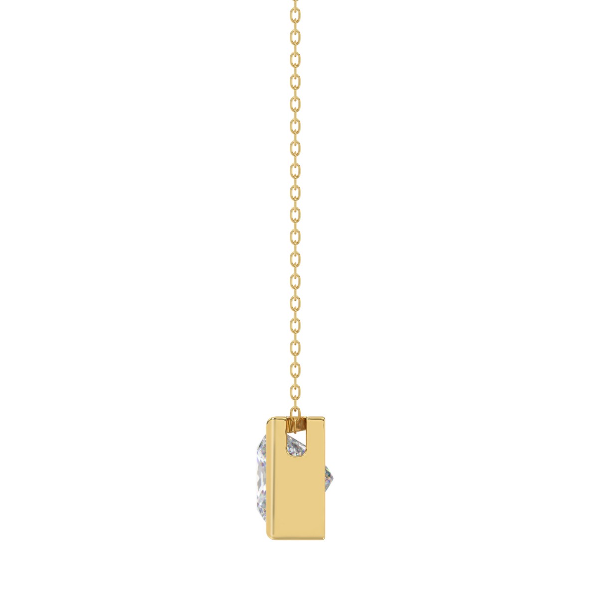 LADIES SOLITAIRE PENDANT 1CT PRINCESS DIAMOND 14K YELLOW GOLD WITH CHAIN