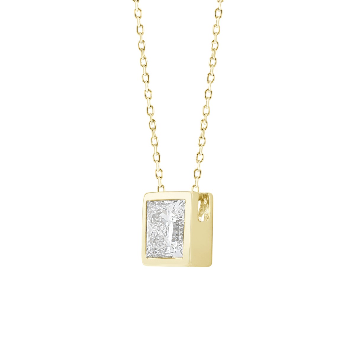 LADIES SOLITAIRE PENDANT 1CT PRINCESS DIAMOND 14K YELLOW GOLD WITH CHAIN