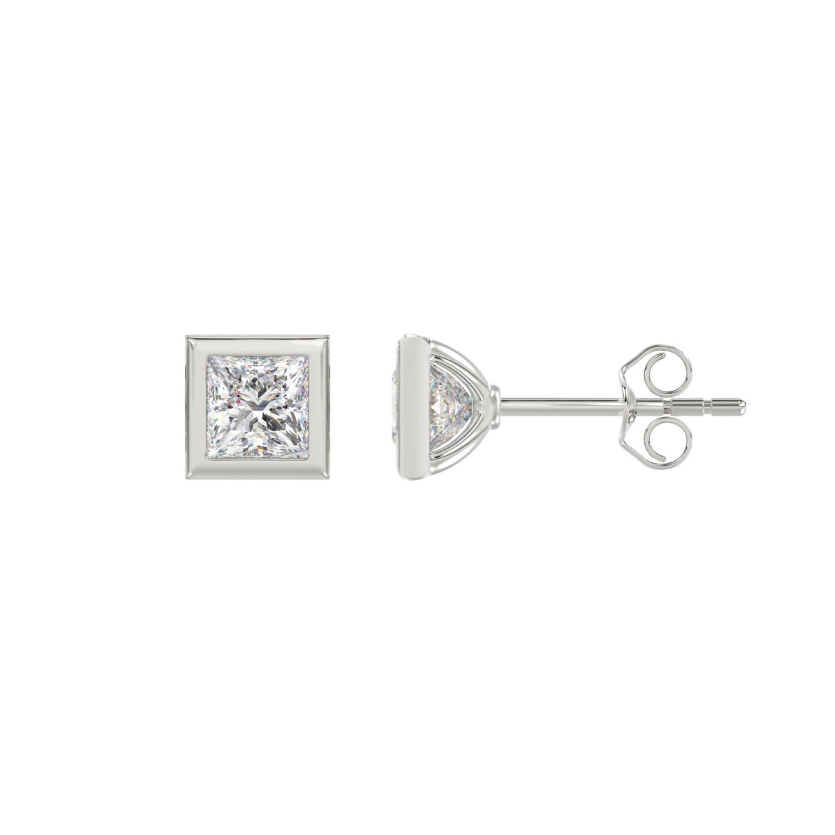 LADIES SOLITAIRE EARRINGS 1CT PRINCESS DIAMOND 14K WHITE GOLD