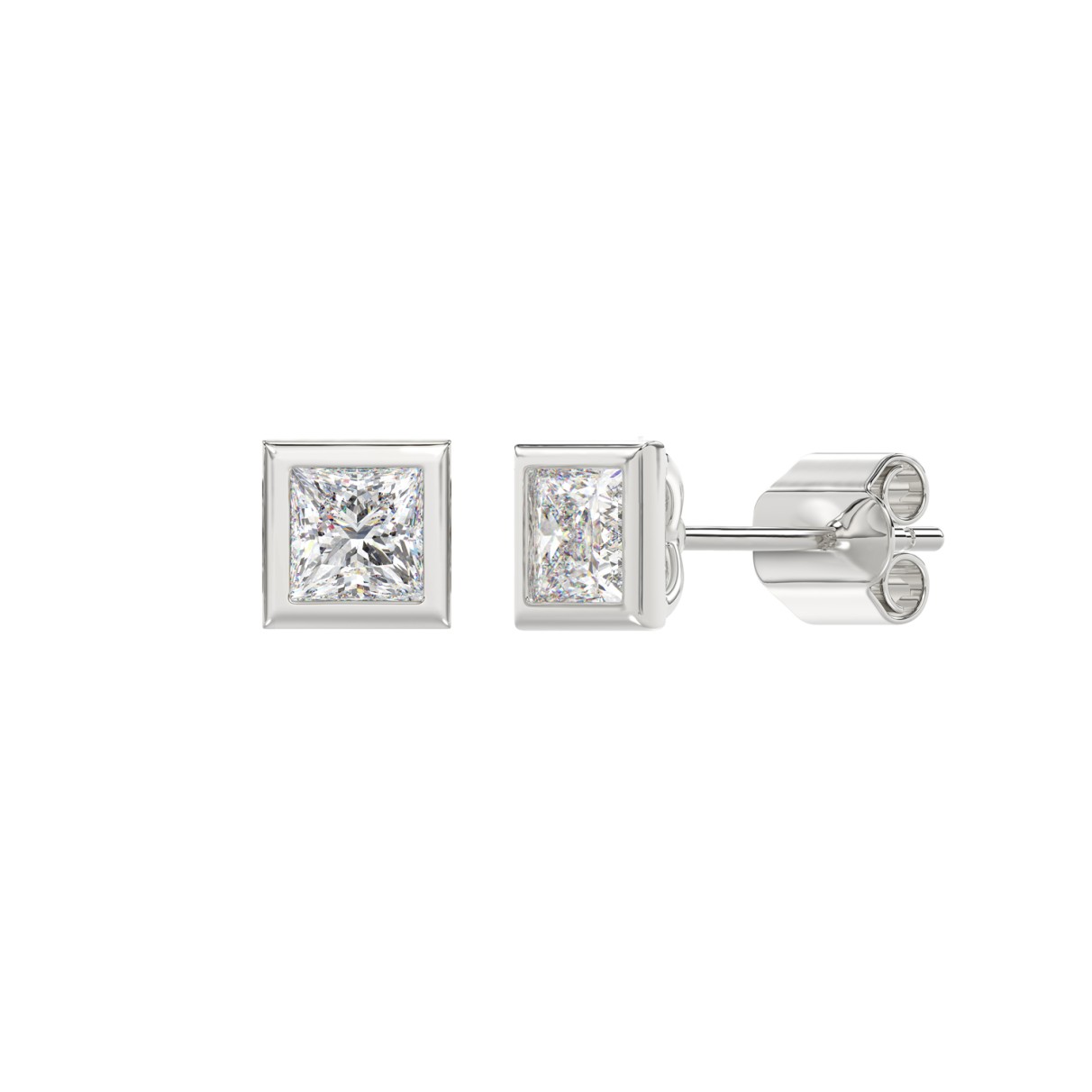 LADIES SOLITAIRE EARRINGS 1CT PRINCESS DIAMOND 14K WHITE GOLD