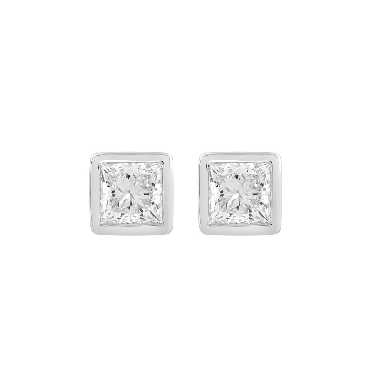 LADIES SOLITAIRE EARRINGS 2CT PRINCESS DIAMOND 14K...