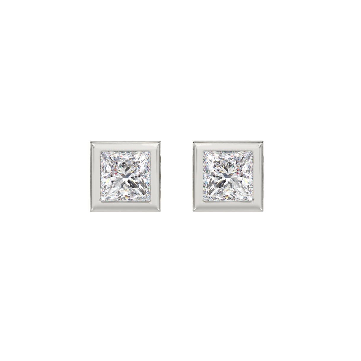 LADIES SOLITAIRE EARRINGS 2CT PRINCESS DIAMOND 14K...