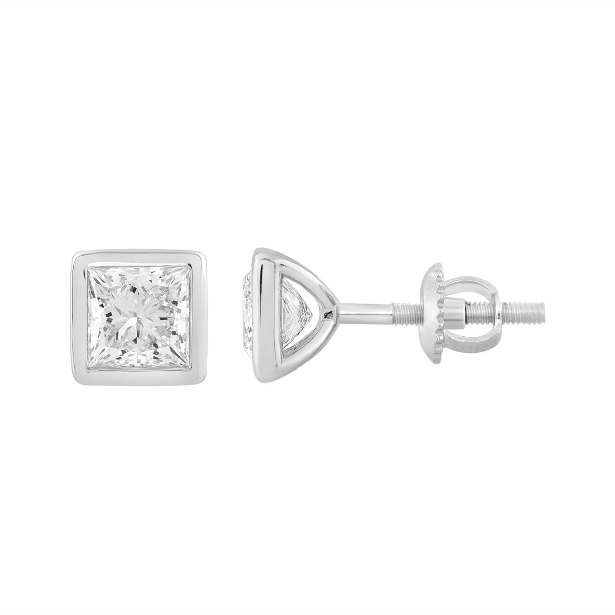 LADIES SOLITAIRE EARRINGS 2CT PRINCESS DIAMOND 14K WHITE GOLD