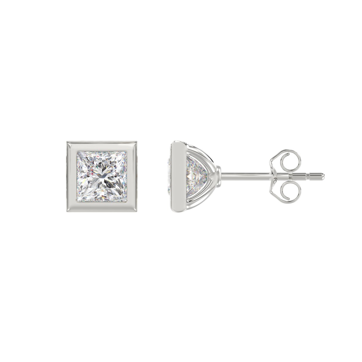 LADIES SOLITAIRE EARRINGS 2CT PRINCESS DIAMOND 14K WHITE GOLD