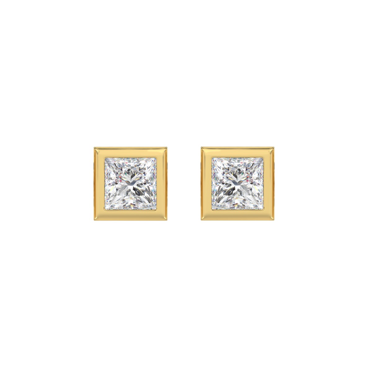 LADIES SOLITAIRE EARRINGS 2CT PRINCESS DIAMOND 14K YELLOW GOLD