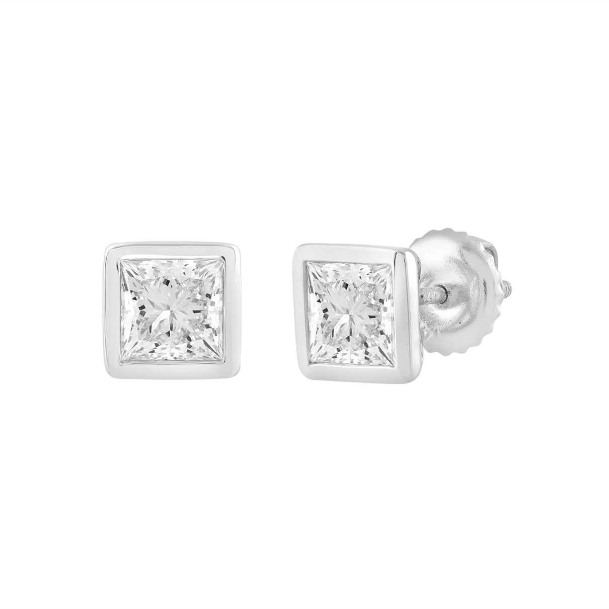 LADIES SOLITAIRE EARRINGS 3CT PRINCESS DIAMOND 14K WHITE GOLD