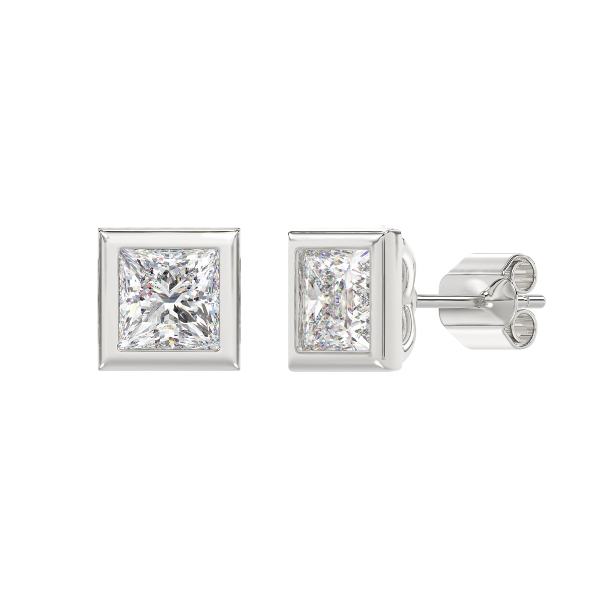 LADIES SOLITAIRE EARRINGS 3CT PRINCESS DIAMOND 14K WHITE GOLD