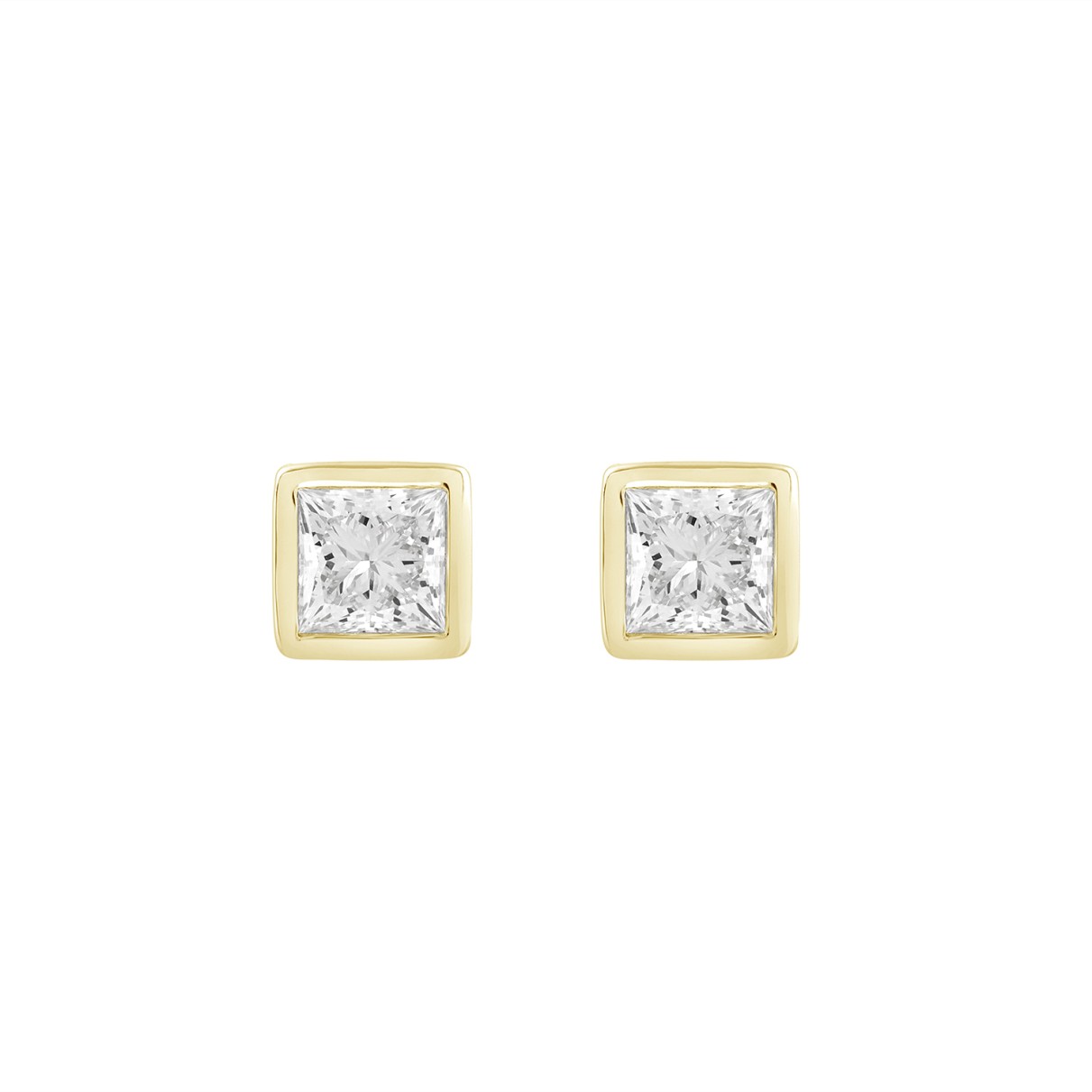 LADIES SOLITAIRE EARRINGS 3CT PRINCESS DIAMOND 14K YELLOW GOLD