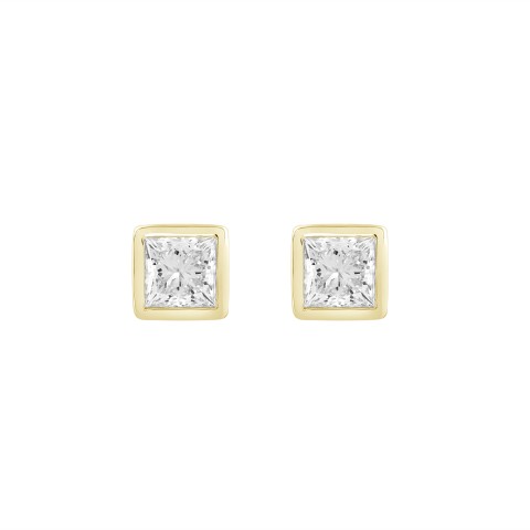 LADIES SOLITAIRE EARRINGS 3CT PRINCESS DIAMOND 14K YELLOW GOLD