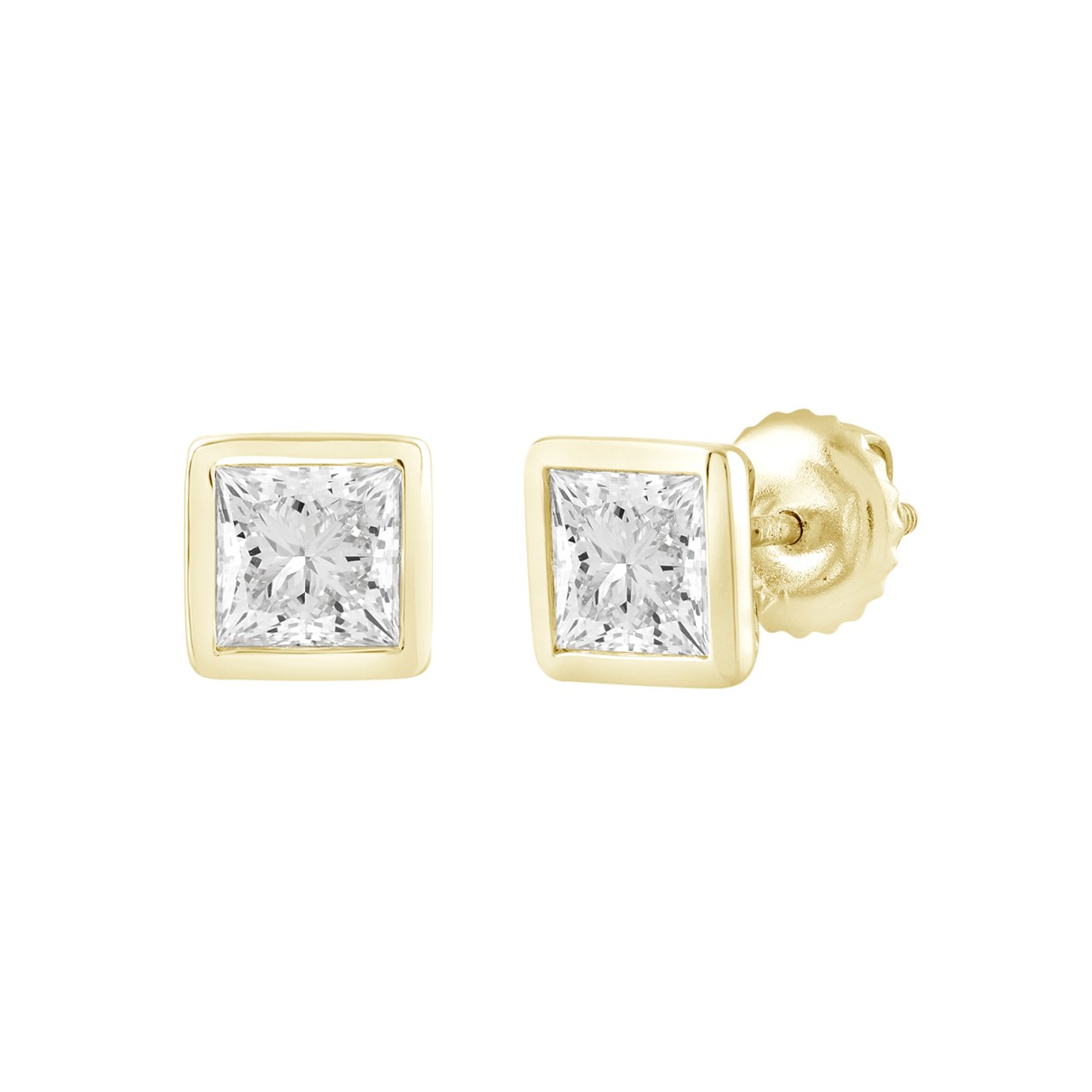 LADIES SOLITAIRE EARRINGS 3CT PRINCESS DIAMOND 14K YELLOW GOLD