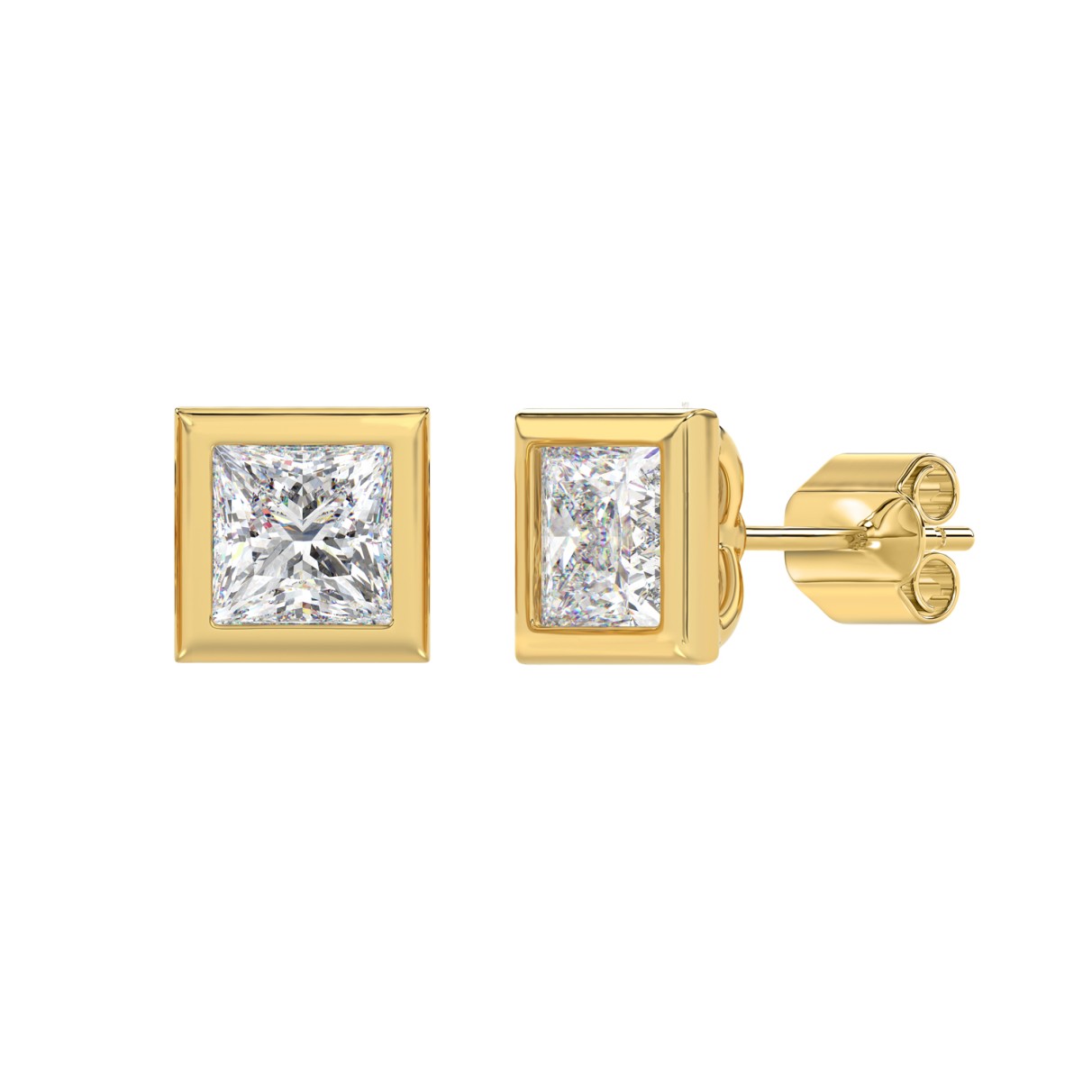 LADIES SOLITAIRE EARRINGS 3CT PRINCESS DIAMOND 14K YELLOW GOLD