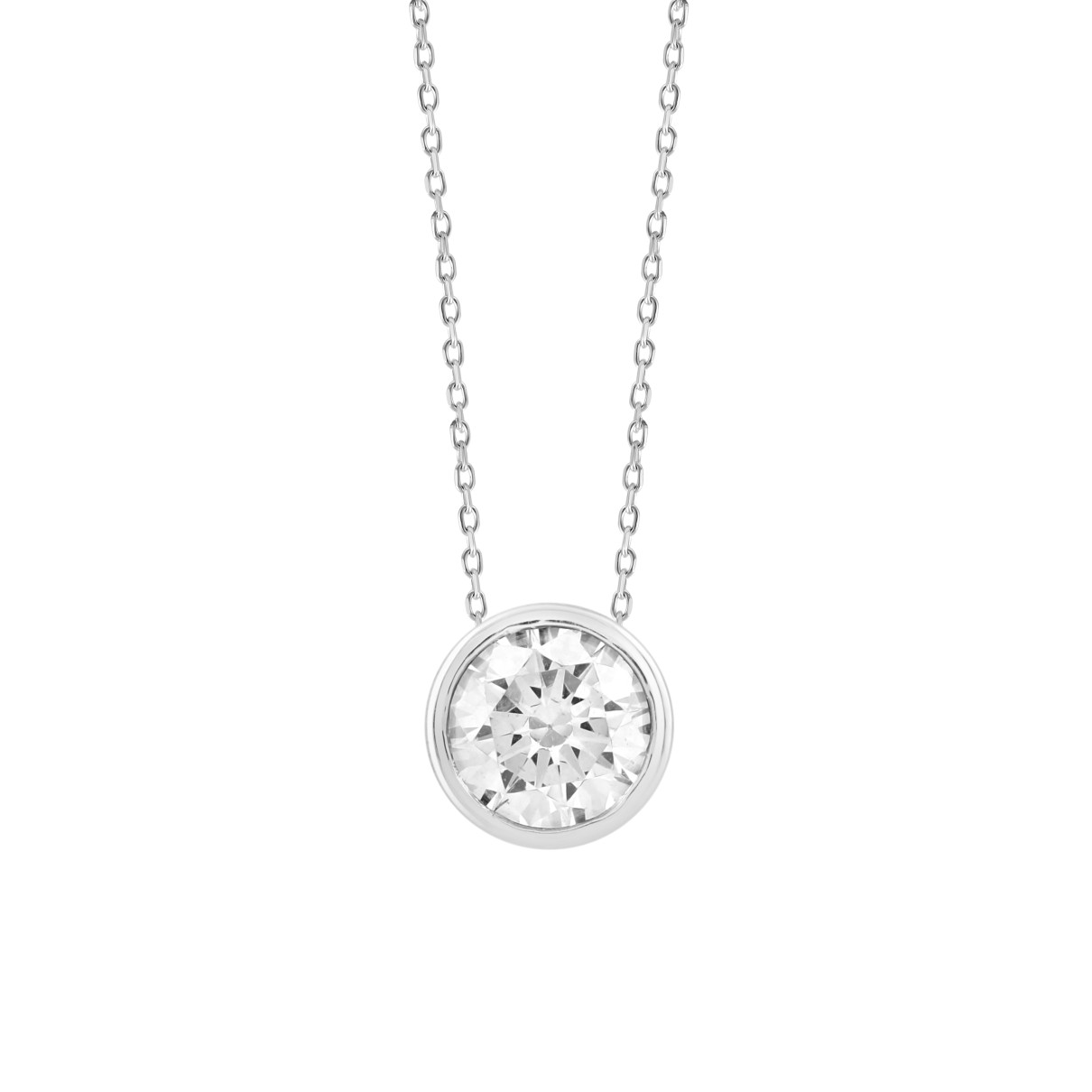 LADIES SOLITAIRE PENDANT 1CT ROUND DIAMOND 14K WHITE GOLD WITH CHAIN