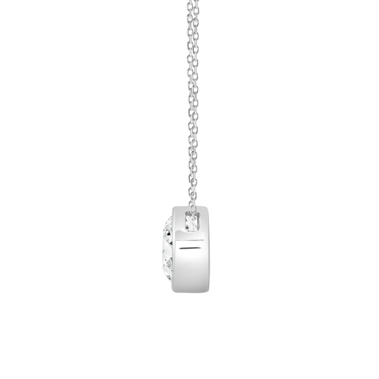 LADIES SOLITAIRE PENDANT 1CT ROUND DIAMOND 14K WHITE GOLD WITH CHAIN