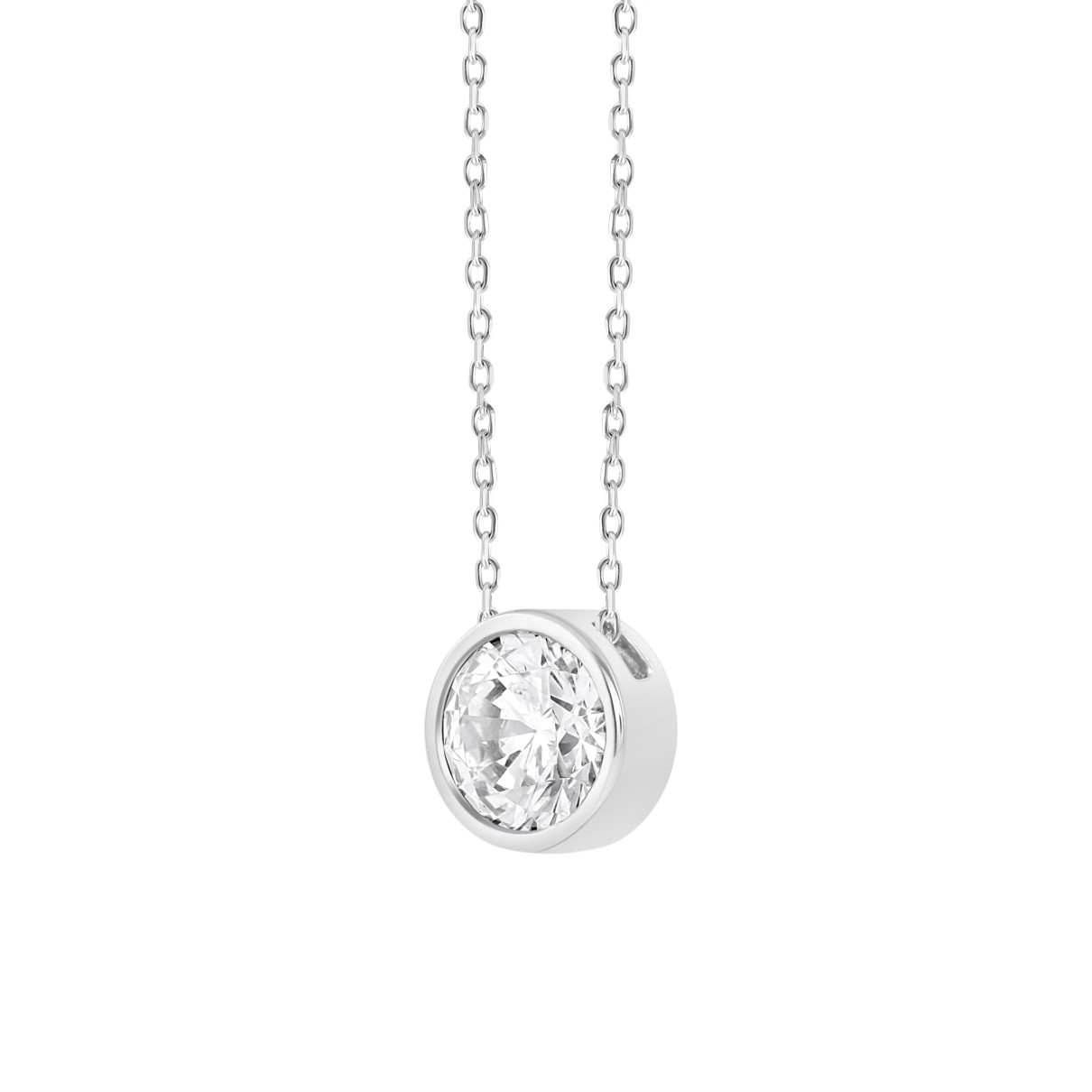 LADIES SOLITAIRE PENDANT 1CT ROUND DIAMOND 14K WHITE GOLD WITH CHAIN