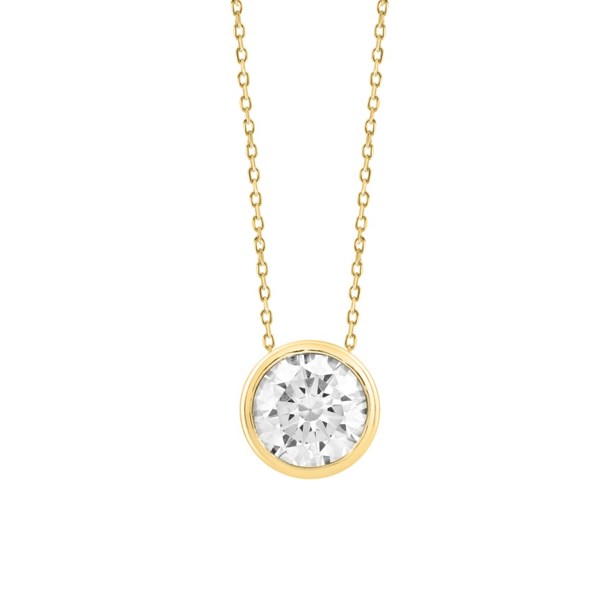 LADIES SOLITAIRE PENDANT 1CT ROUND DIAMOND 14K YELLOW GOLD WITH CHAIN