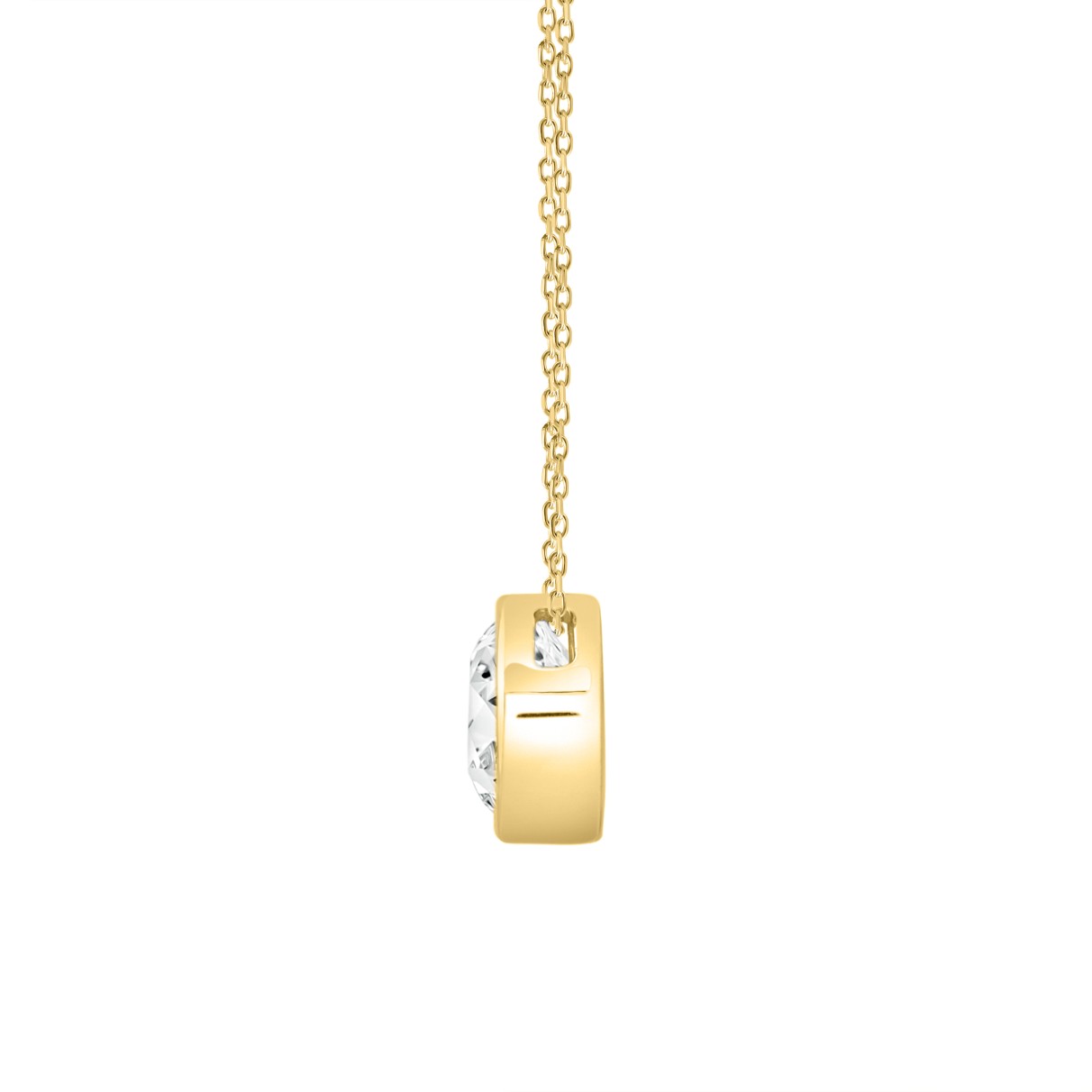 LADIES SOLITAIRE PENDANT 1CT ROUND DIAMOND 14K YELLOW GOLD WITH CHAIN