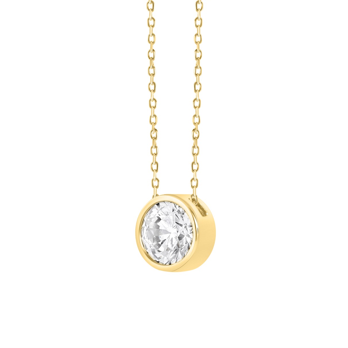 LADIES SOLITAIRE PENDANT 1CT ROUND DIAMOND 14K YELLOW GOLD WITH CHAIN