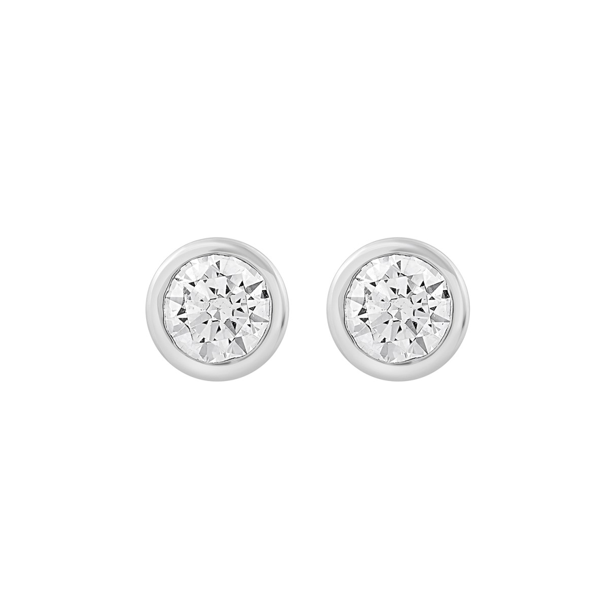 LADIES SOLITAIRE EARRINGS 1CT ROUND DIAMOND 14K WHITE GOLD