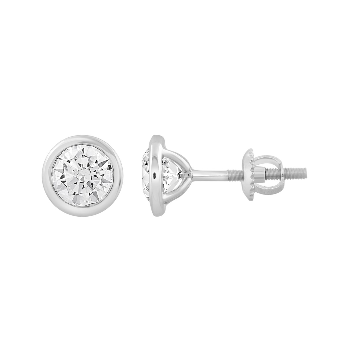 LADIES SOLITAIRE EARRINGS 1CT ROUND DIAMOND 14K WHITE GOLD