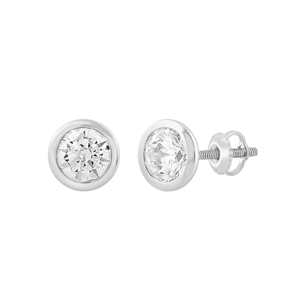 LADIES SOLITAIRE EARRINGS 1CT ROUND DIAMOND 14K WHITE GOLD