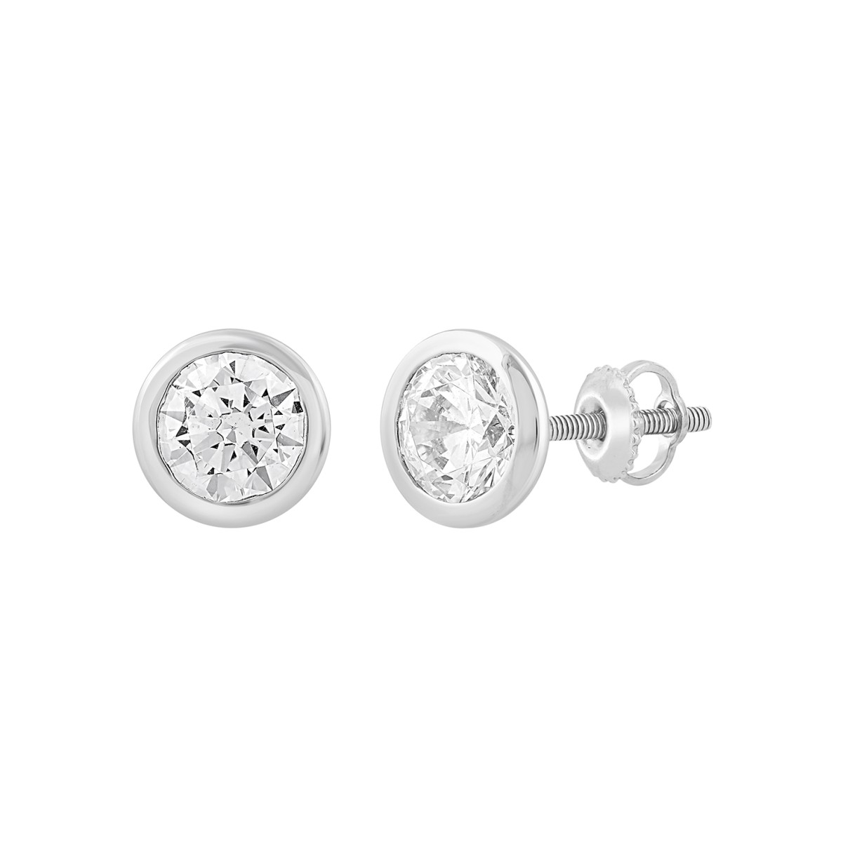 LADIES SOLITAIRE EARRINGS 1CT ROUND DIAMOND 14K WHITE GOLD