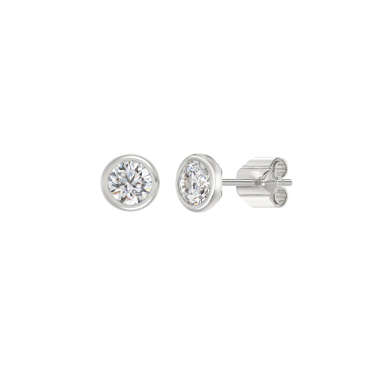 LADIES SOLITAIRE EARRINGS 1CT ROUND DIAMOND 14K WHITE GOLD