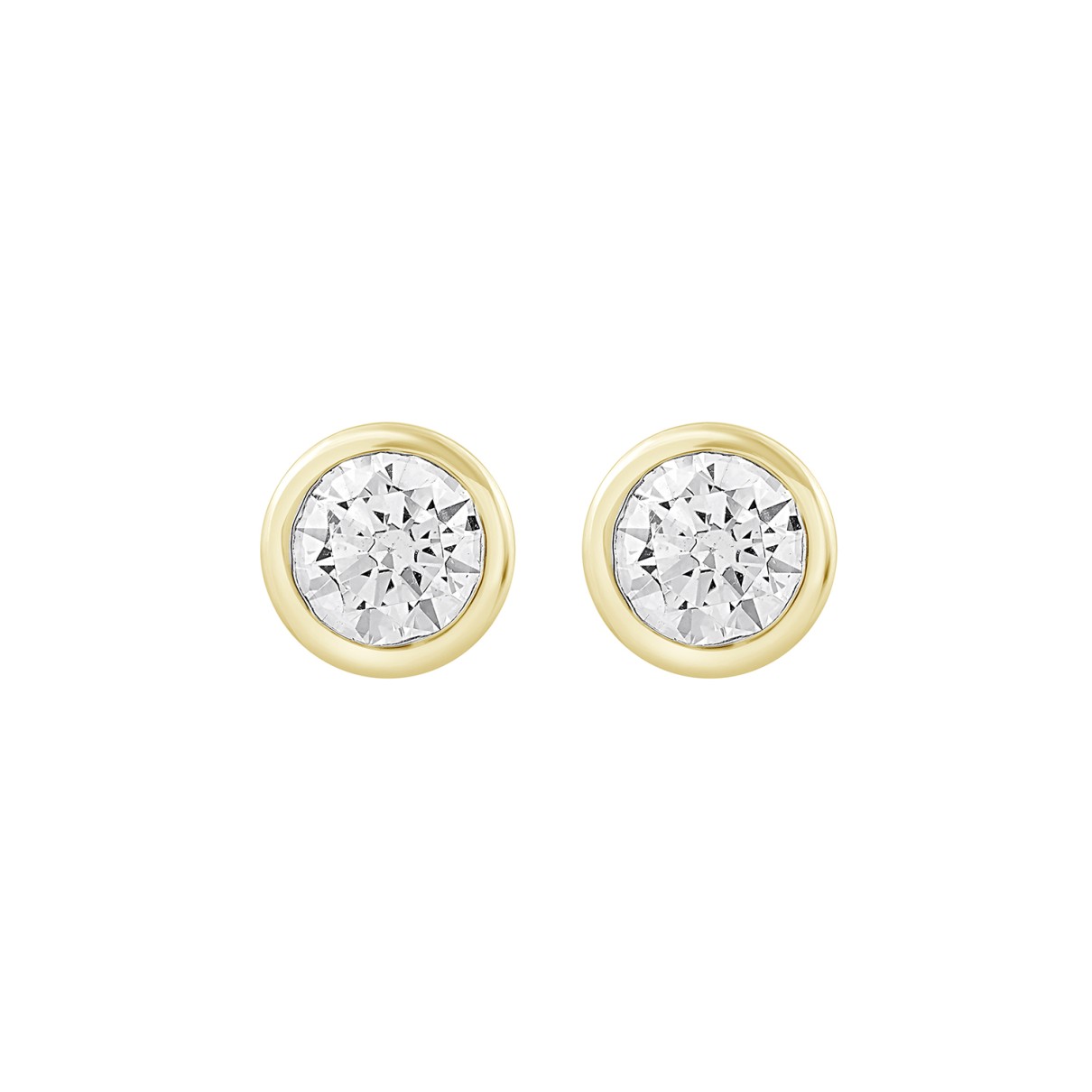 LADIES SOLITAIRE EARRINGS 1CT ROUND DIAMOND 14K YELLOW GOLD