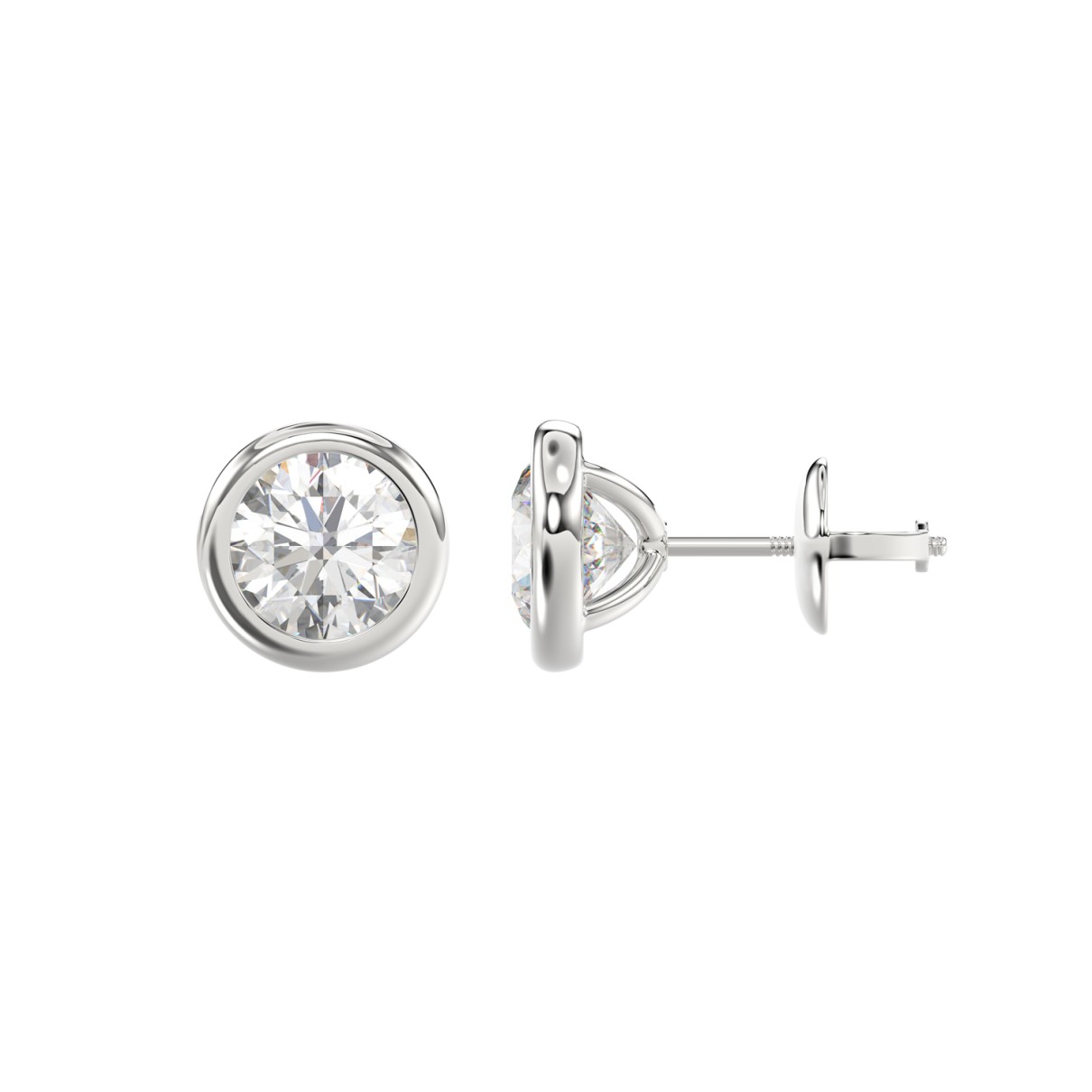 LADIES SOLITAIRE EARRINGS 2CT ROUND DIAMOND 14K WHITE GOLD