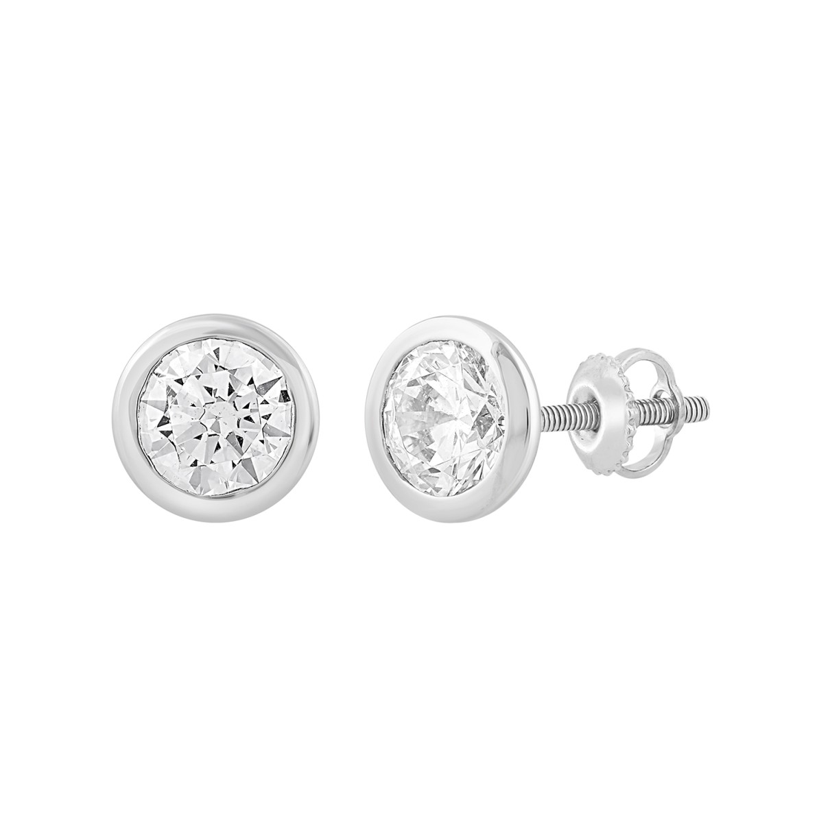 LADIES SOLITAIRE EARRINGS 2CT ROUND DIAMOND 14K WHITE GOLD