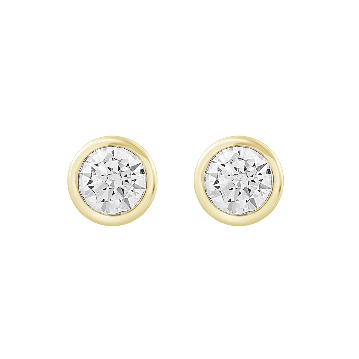 LADIES SOLITAIRE EARRINGS 2CT ROUND DIAMOND 14K YELLOW GOLD