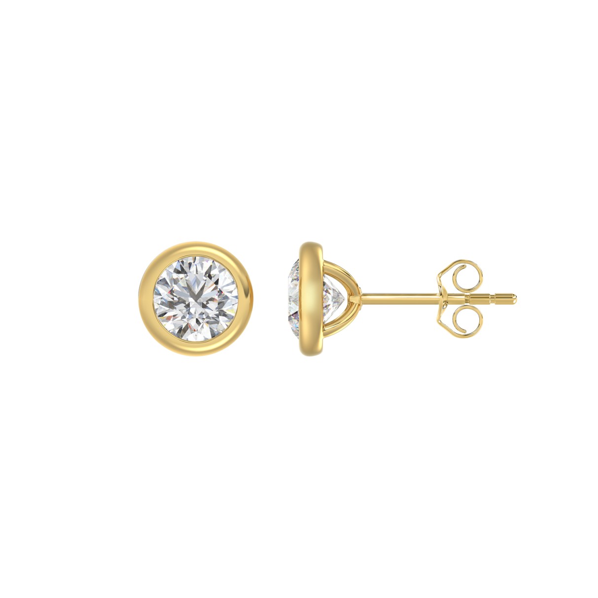 LADIES SOLITAIRE EARRINGS 2CT ROUND DIAMOND 14K YELLOW GOLD