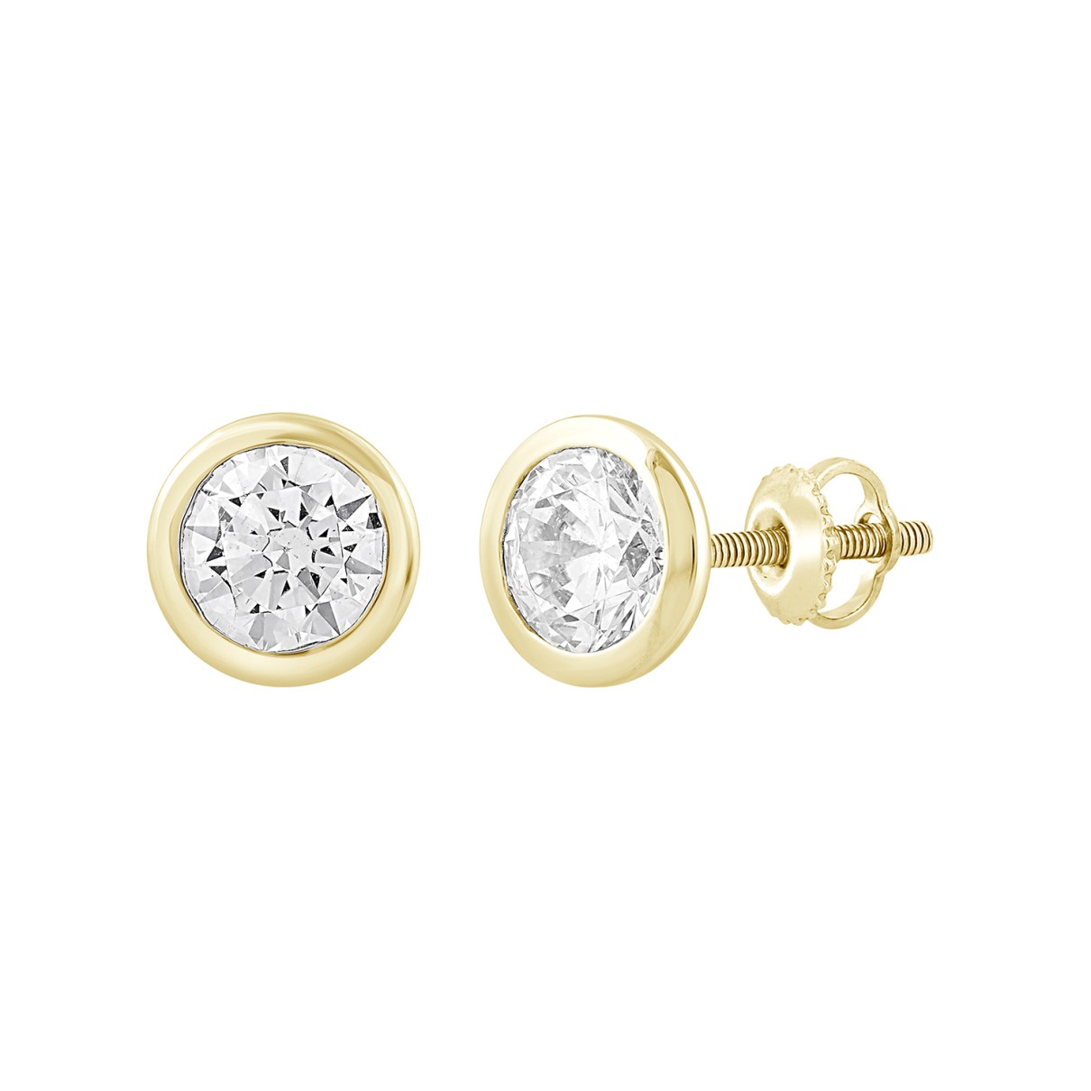 LADIES SOLITAIRE EARRINGS 2CT ROUND DIAMOND 14K YELLOW GOLD