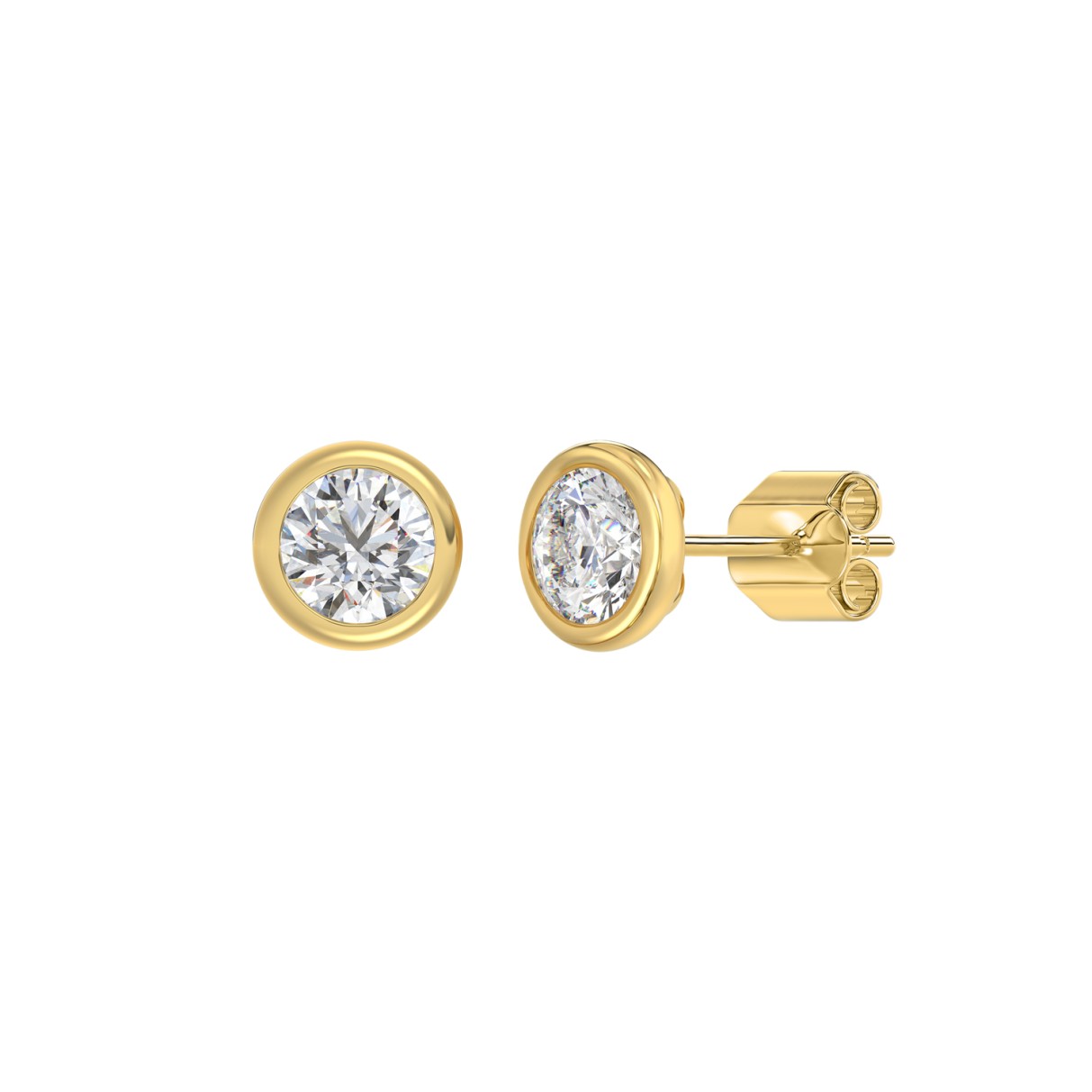 LADIES SOLITAIRE EARRINGS 2CT ROUND DIAMOND 14K YELLOW GOLD