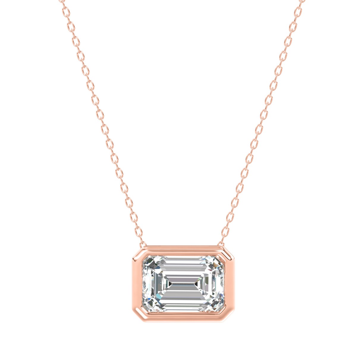 LADIES SOLITAIRE PENDANT 1CT EMERALD DIAMOND 14K ROSE GOLD WITH CHAIN