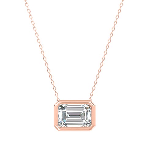 LADIES SOLITAIRE PENDANT 1CT EMERALD DIAMOND 14K ROSE GOLD WITH CHAIN
