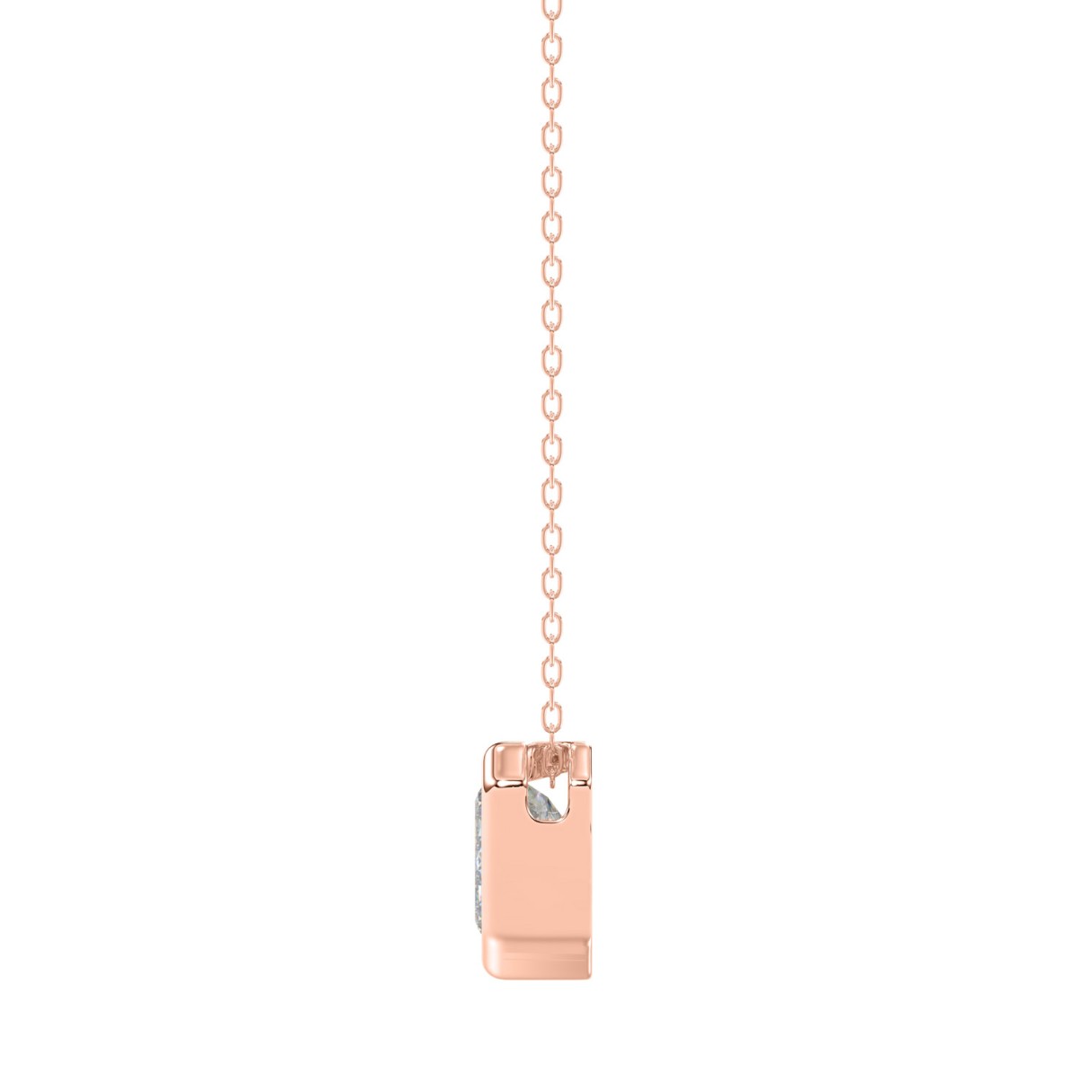 LADIES SOLITAIRE PENDANT 1CT EMERALD DIAMOND 14K ROSE GOLD WITH CHAIN