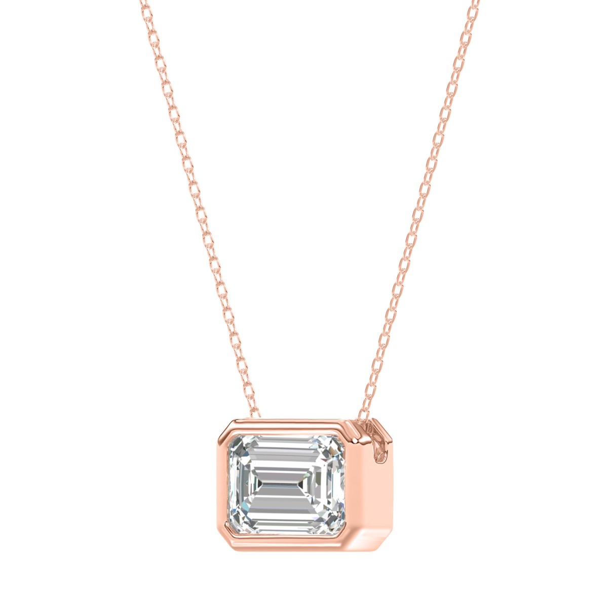 LADIES SOLITAIRE PENDANT 1CT EMERALD DIAMOND 14K ROSE GOLD WITH CHAIN