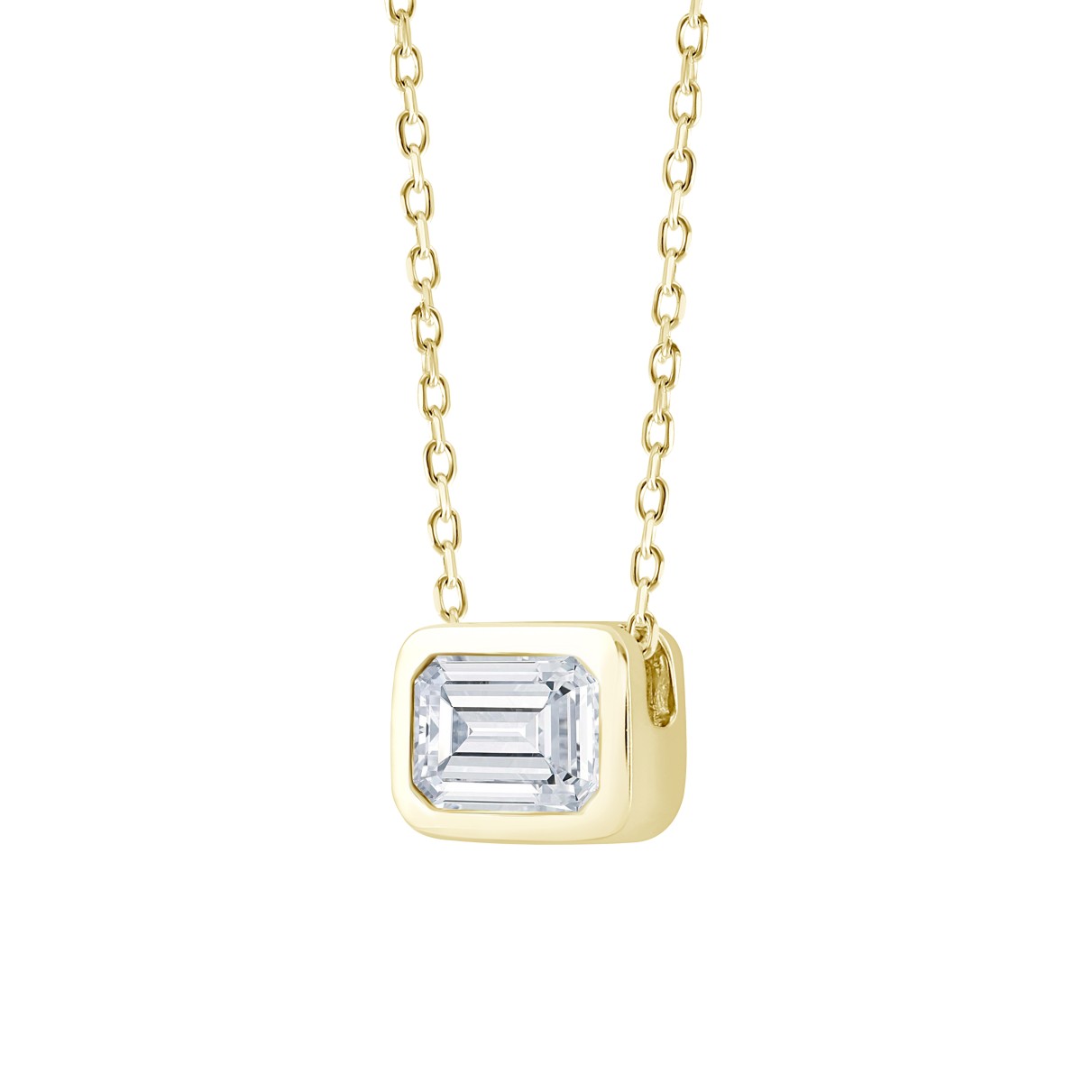 LADIES SOLITAIRE PENDANT 1CT EMERALD DIAMOND 14K YELLOW GOLD WITH CHAIN