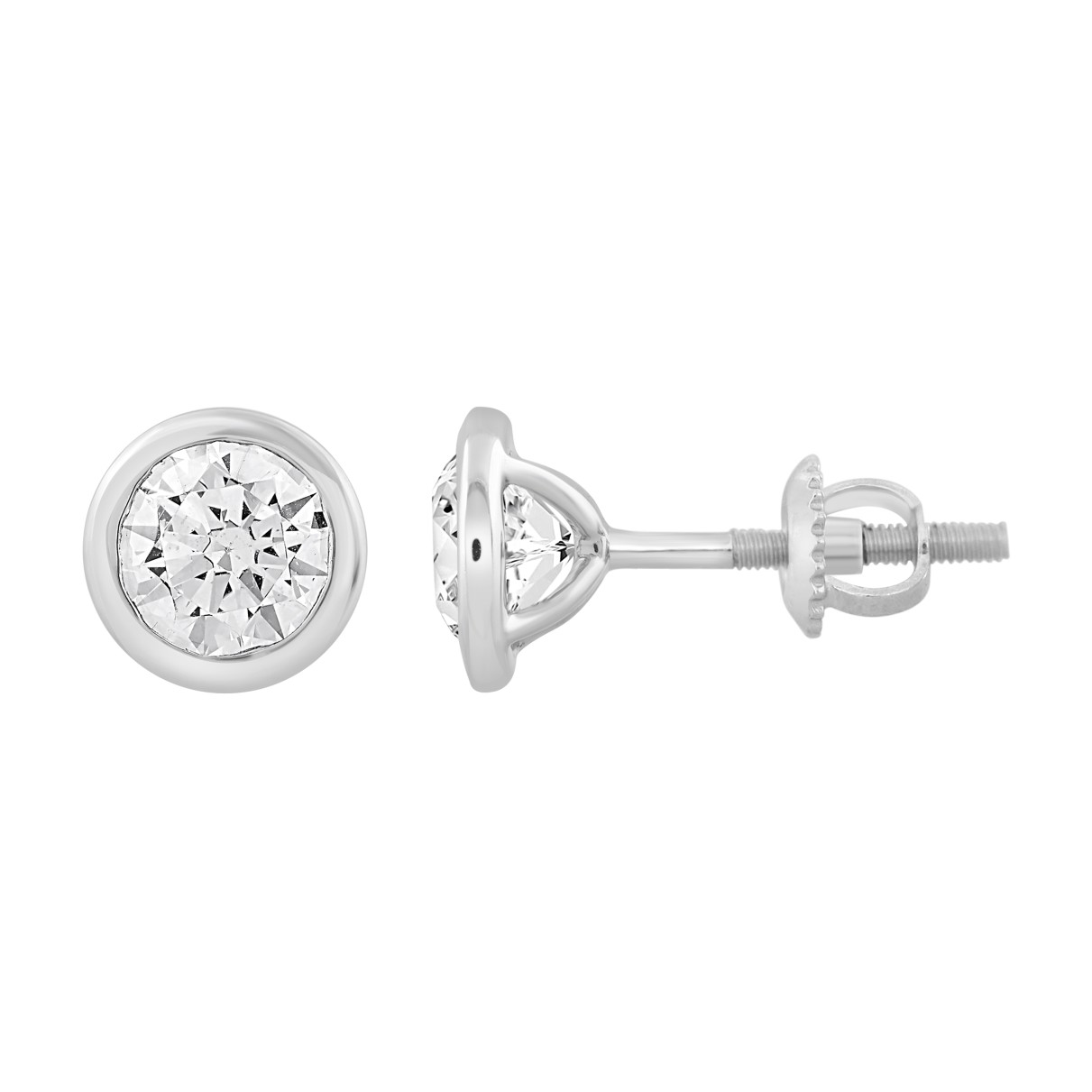 LADIES SOLITAIRE EARRINGS  3CT ROUND DIAMOND 14K WHITE GOLD