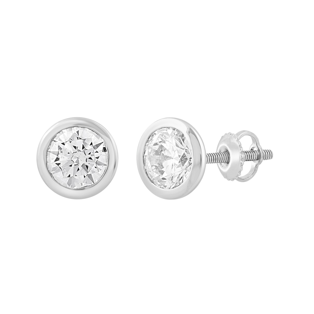 LADIES SOLITAIRE EARRINGS 3CT ROUND DIAMOND 14K WHITE GOLD