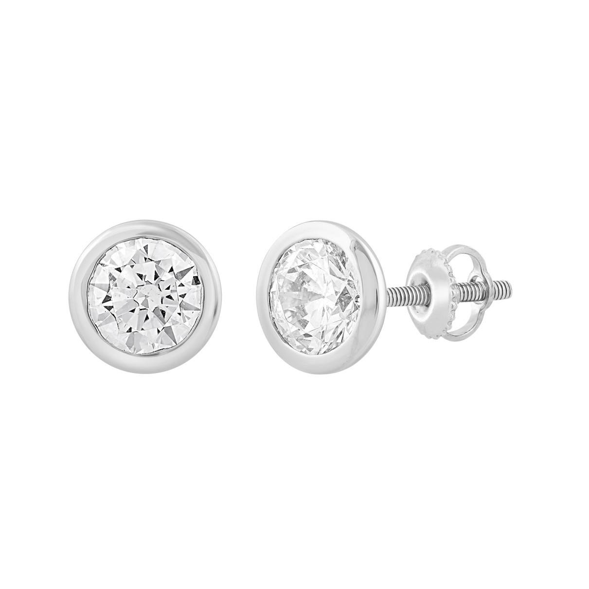 LADIES SOLITAIRE EARRINGS  3CT ROUND DIAMOND 14K WHITE GOLD