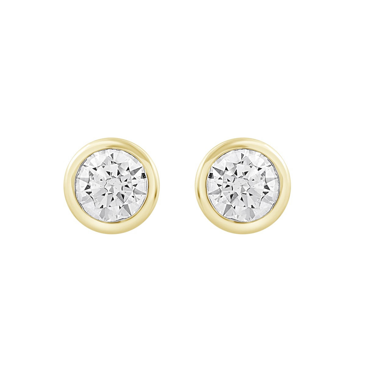 LADIES SOLITAIRE EARRINGS 3CT ROUND DIAMOND 14K YELLOW GOLD