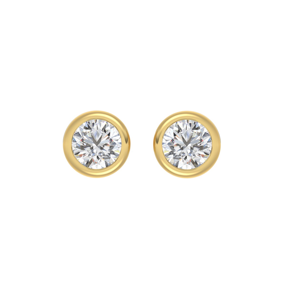 LADIES SOLITAIRE EARRINGS 3CT ROUND DIAMOND 14K YELLOW GOLD