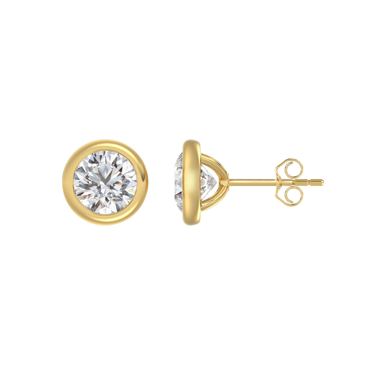 LADIES SOLITAIRE EARRINGS 3CT ROUND DIAMOND 14K YELLOW GOLD