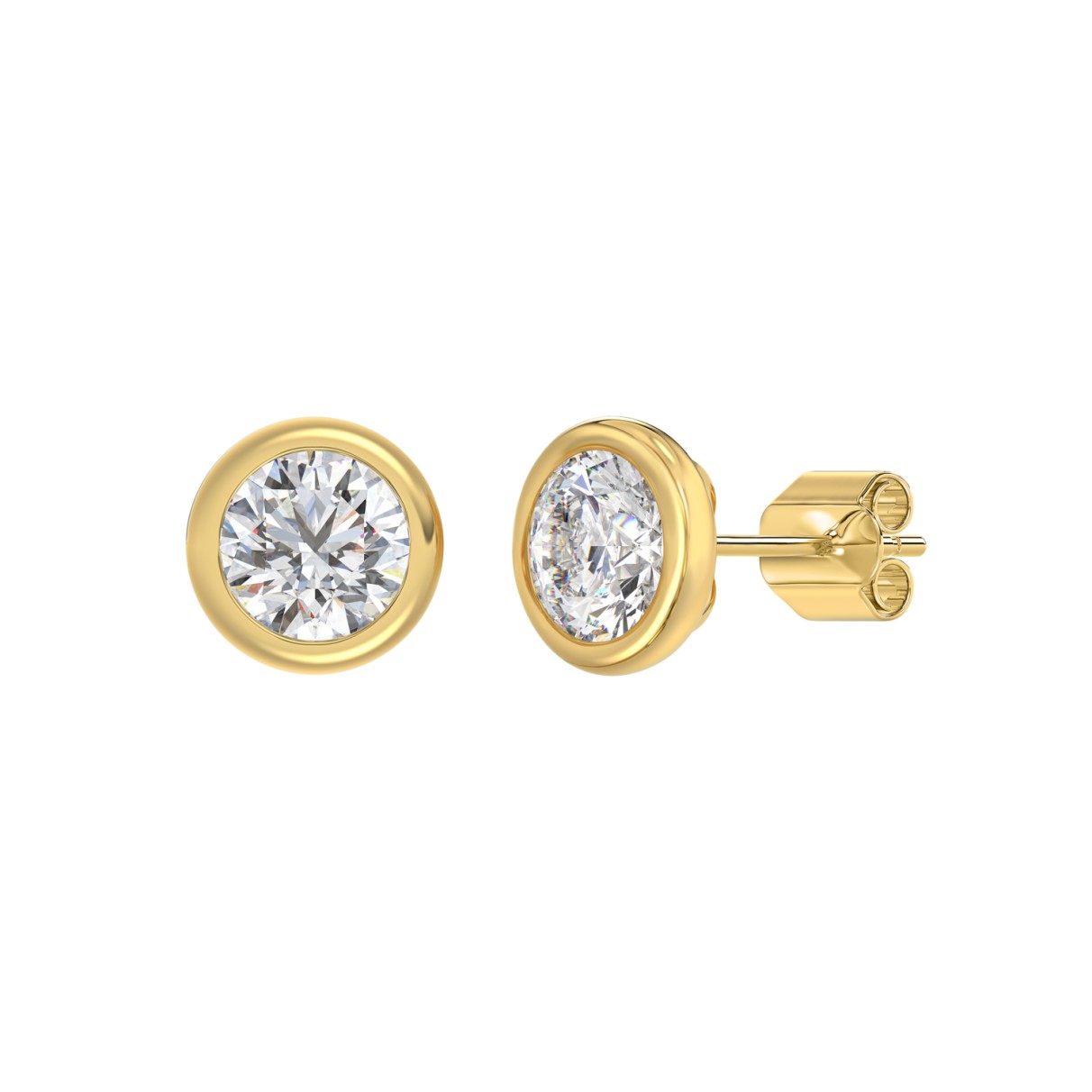 LADIES SOLITAIRE EARRINGS 3CT ROUND DIAMOND 14K YELLOW GOLD