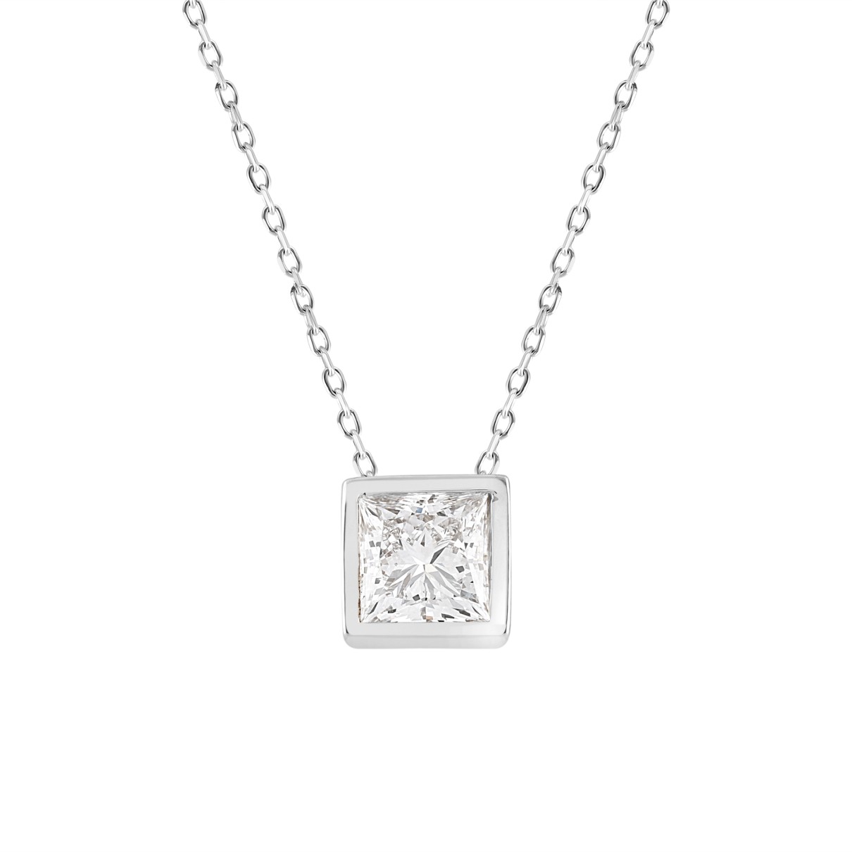 LADIES SOLITAIRE PENDANT 2CT PRINCESS DIAMOND 14K WHITE GOLD