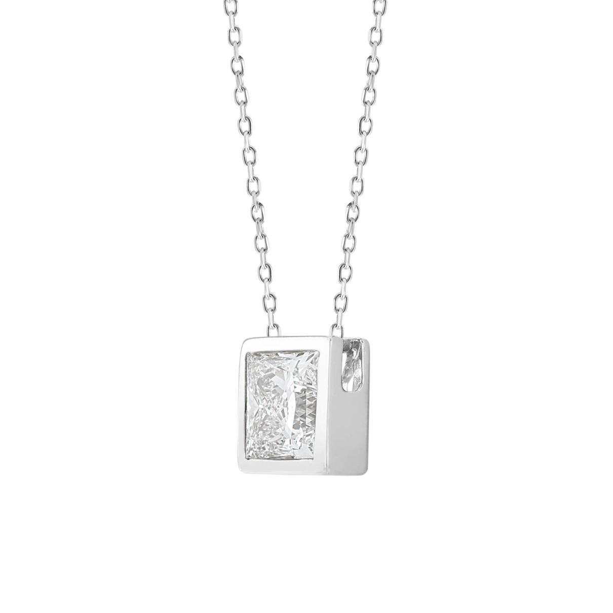 LADIES SOLITAIRE PENDANT 2CT PRINCESS DIAMOND 14K WHITE GOLD